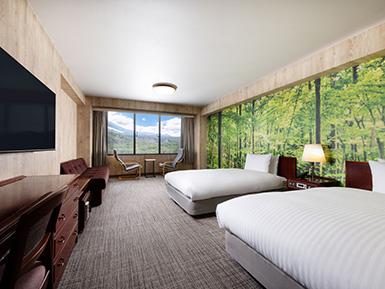 Standard Triple: 2 single beds, 1 sofa bed, mountain view
