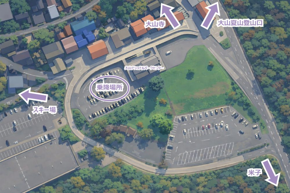 Free shuttle bus, Oyama, mountain trail entrance, ski area getting on and off